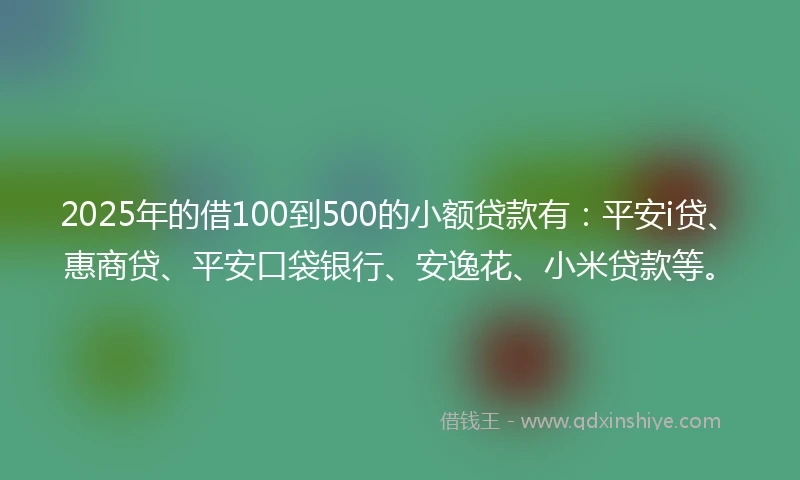 2025年的借100到500的小额贷款有：平安i贷、惠商贷、平安口袋银行、安逸花、小米贷款等。
