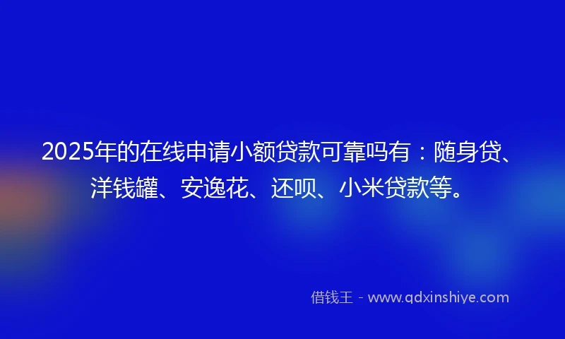 2025年的在线申请小额贷款可靠吗有：随身贷、洋钱罐、安逸花、还呗、小米贷款等。