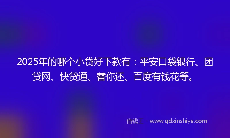 2025年的哪个小贷好下款有：平安口袋银行、团贷网、快贷通、替你还、百度有钱花等。