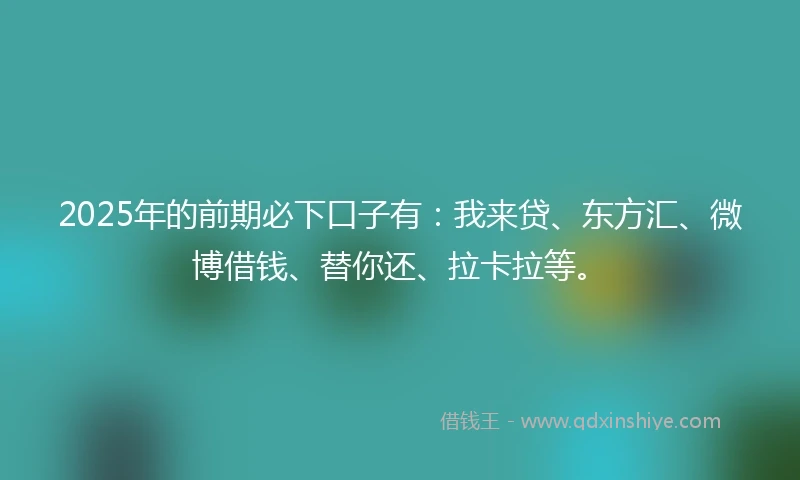 2025年的前期必下口子有：我来贷、东方汇、微博借钱、替你还、拉卡拉等。