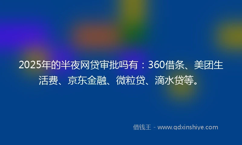 2025年的半夜网贷审批吗有：360借条、美团生活费、京东金融、微粒贷、滴水贷等。