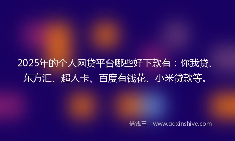 2025年的个人网贷平台哪些好下款有：你我贷、东方汇、超人卡、百度有钱花、小米贷款等。