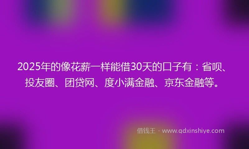 2025年的像花薪一样能借30天的口子有：省呗、投友圈、团贷网、度小满金融、京东金融等。