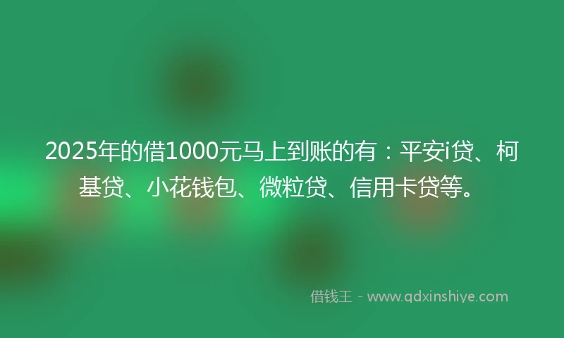 2025年的借1000元马上到账的有：平安i贷、柯基贷、小花钱包、微粒贷、信用卡贷等。