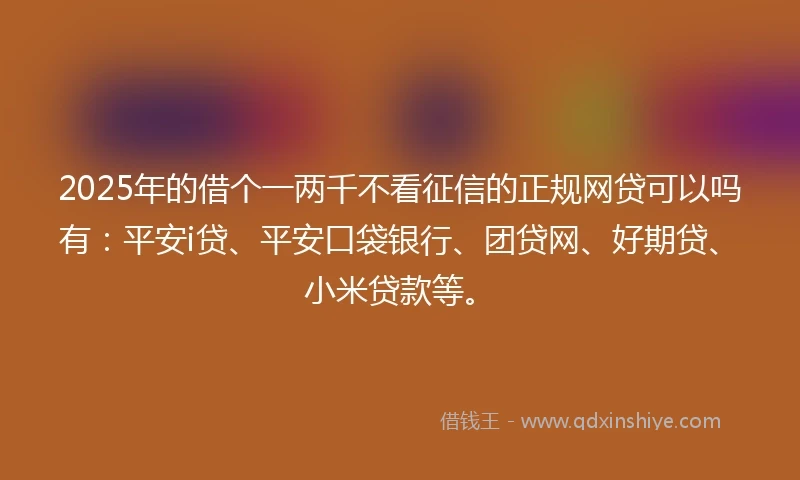 2025年的借个一两千不看征信的正规网贷可以吗有:平安i贷、平安口袋银行、团贷网、好期贷、小米贷款等。