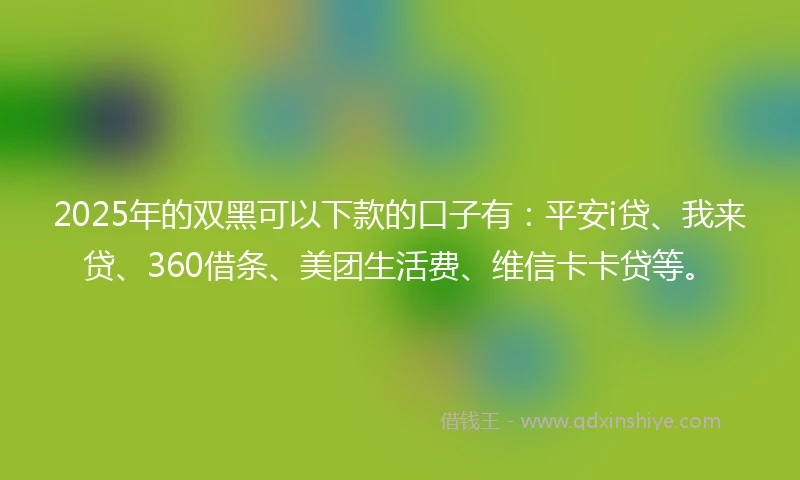 2025年的双黑可以下款的口子有：平安i贷、我来贷、360借条、美团生活费、维信卡卡贷等。