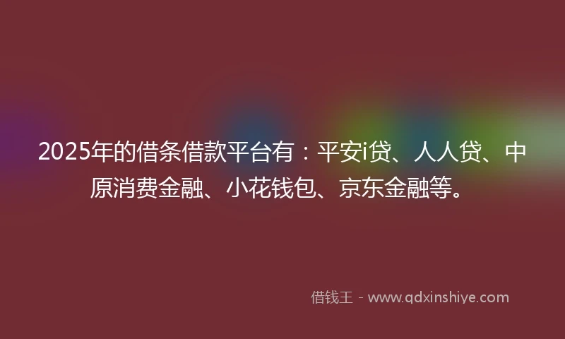 2025年的借条借款平台有:平安i贷、人人贷、中原消费金融、小花钱包、京东金融等。