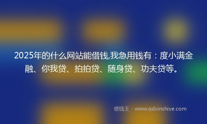2025年的什么网站能借钱,我急用钱有：度小满金融、你我贷、拍拍贷、随身贷、功夫贷等。