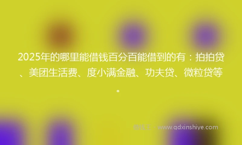 2025年的哪里能借钱百分百能借到的有：拍拍贷、美团生活费、度小满金融、功夫贷、微粒贷等。