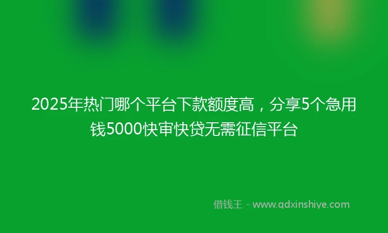 2025年热门哪个平台下款额度高，分享5个急用钱5000快审快贷无需征信平台