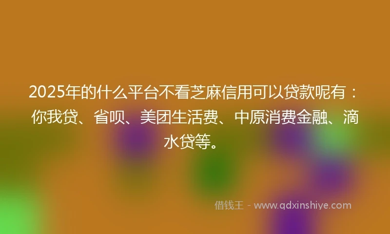 2025年的什么平台不看芝麻信用可以贷款呢有：你我贷、省呗、美团生活费、中原消费金融、滴水贷等。