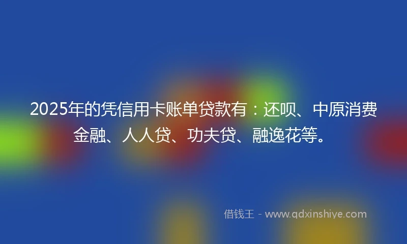 2025年的凭信用卡账单贷款有：还呗、中原消费金融、人人贷、功夫贷、融逸花等。