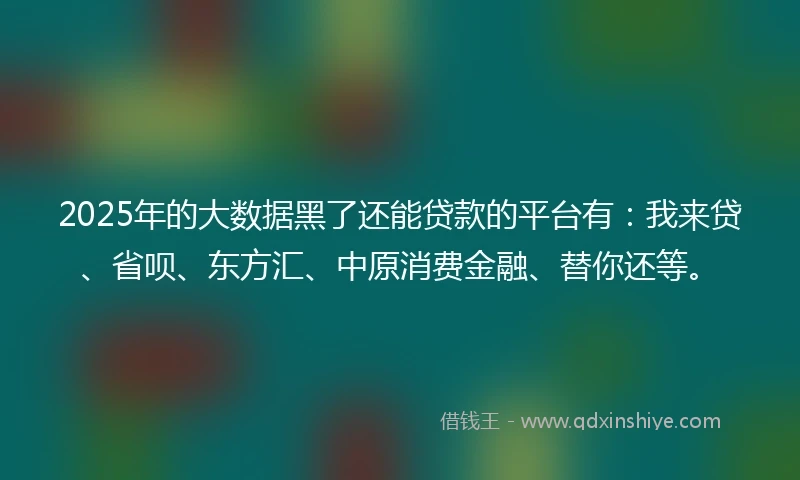 2025年的大数据黑了还能贷款的平台有：我来贷、省呗、东方汇、中原消费金融、替你还等。