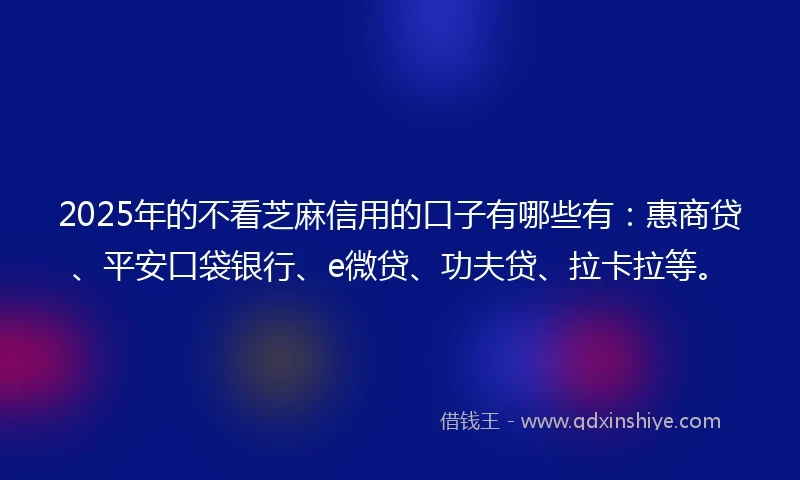 2025年的不看芝麻信用的口子有哪些有：惠商贷、平安口袋银行、e微贷、功夫贷、拉卡拉等。