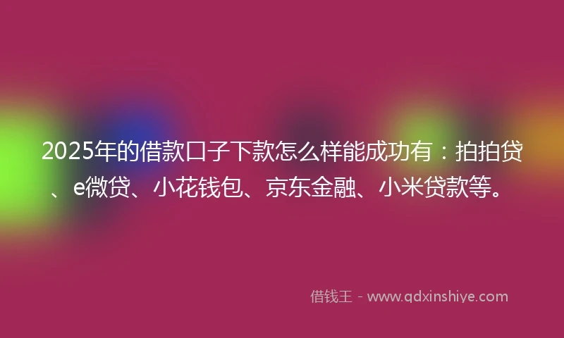 2025年的借款口子下款怎么样能成功有：拍拍贷、e微贷、小花钱包、京东金融、小米贷款等。