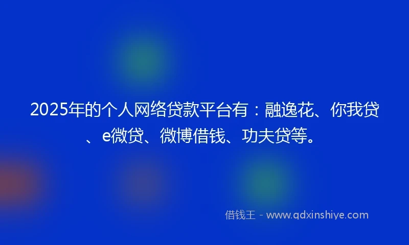 2025年的个人网络贷款平台有：融逸花、你我贷、e微贷、微博借钱、功夫贷等。