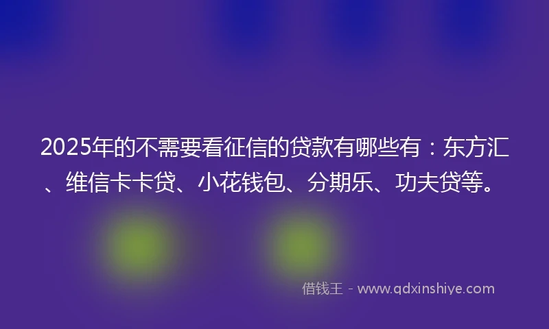 2025年的不需要看征信的贷款有哪些有：东方汇、维信卡卡贷、小花钱包、分期乐、功夫贷等。