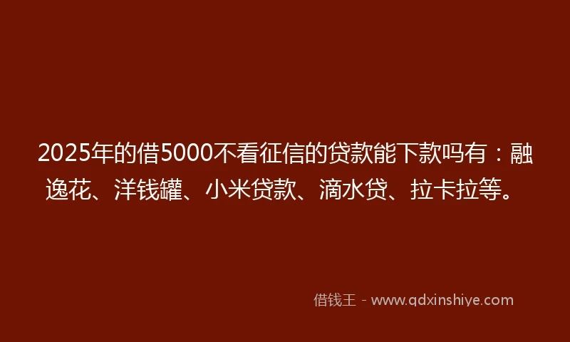 2025年的借5000不看征信的贷款能下款吗有：融逸花、洋钱罐、小米贷款、滴水贷、拉卡拉等。