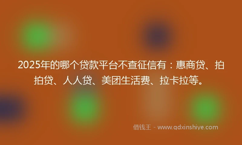 2025年的哪个贷款平台不查征信有：惠商贷、拍拍贷、人人贷、美团生活费、拉卡拉等。