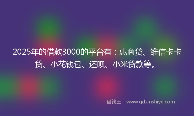 2025年的借款3000的平台有：惠商贷、维信卡卡贷、小花钱包、还呗、小米贷款等。