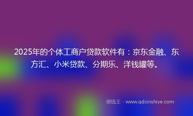 2025年的个体工商户贷款软件有:京东金融、东方汇、小米贷款、分期乐、洋钱罐等。