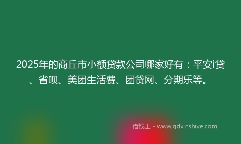 2025年的商丘市小额贷款公司哪家好有：平安i贷、省呗、美团生活费、团贷网、分期乐等。