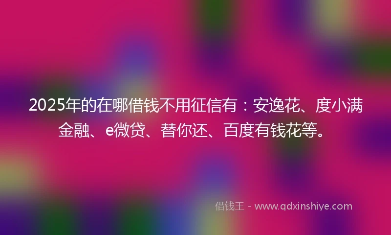 2025年的在哪借钱不用征信有：安逸花、度小满金融、e微贷、替你还、百度有钱花等。