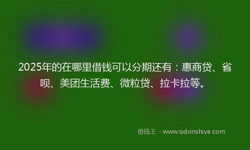 2025年的在哪里借钱可以分期还有：惠商贷、省呗、美团生活费、微粒贷、拉卡拉等。