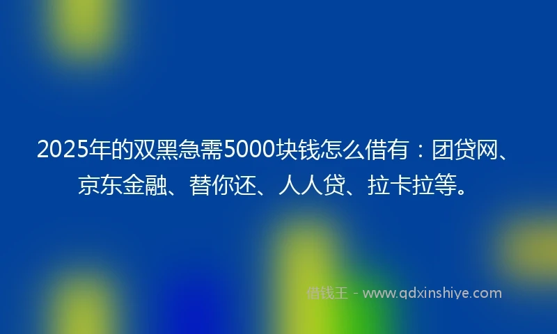 2025年的双黑急需5000块钱怎么借有：团贷网、京东金融、替你还、人人贷、拉卡拉等。
