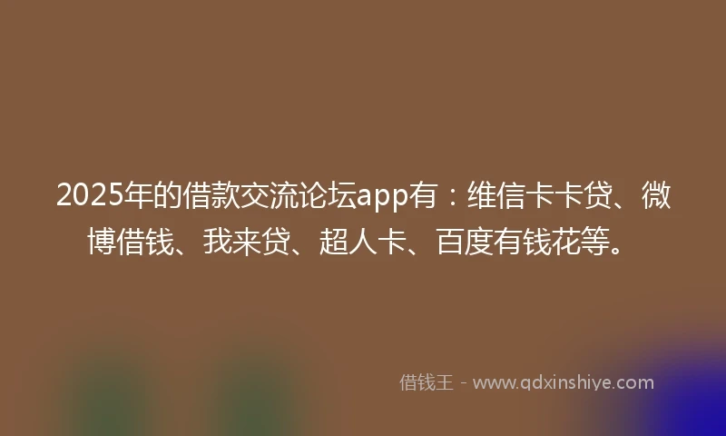 2025年的借款交流论坛app有：维信卡卡贷、微博借钱、我来贷、超人卡、百度有钱花等。