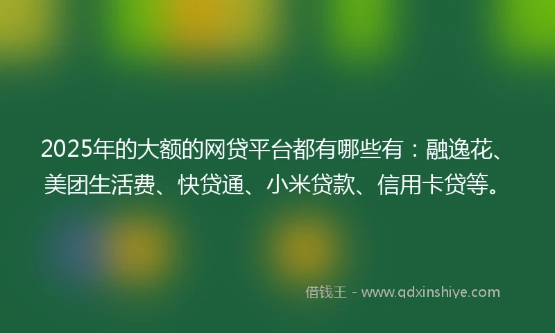 2025年的大额的网贷平台都有哪些有：融逸花、美团生活费、快贷通、小米贷款、信用卡贷等。