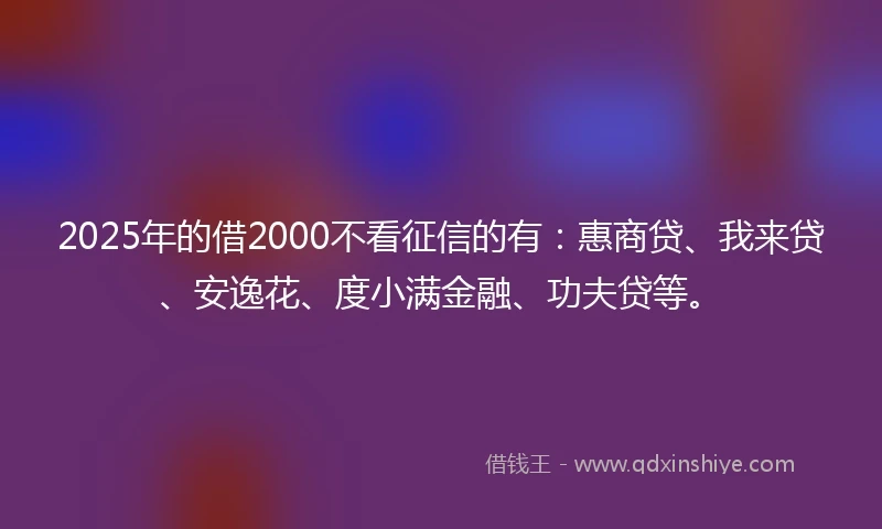 2025年的借2000不看征信的有：惠商贷、我来贷、安逸花、度小满金融、功夫贷等。