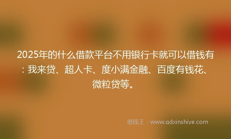 2025年的什么借款平台不用银行卡就可以借钱有：我来贷、超人卡、度小满金融、百度有钱花、微粒贷等。