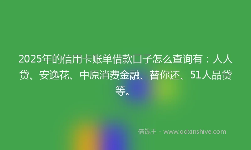 2025年的信用卡账单借款口子怎么查询有:人人贷、安逸花、中原消费金融、替你还、51人品贷等。