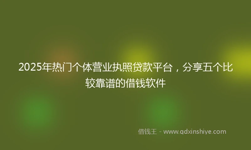 2025年热门个体营业执照贷款平台，分享五个比较靠谱的借钱软件