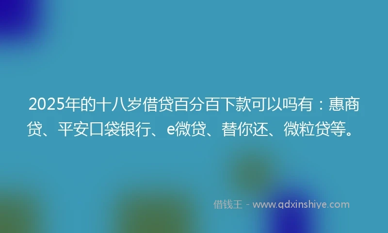 2025年的十八岁借贷百分百下款可以吗有：惠商贷、平安口袋银行、e微贷、替你还、微粒贷等。