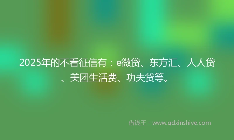 2025年的不看征信有：e微贷、东方汇、人人贷、美团生活费、功夫贷等。