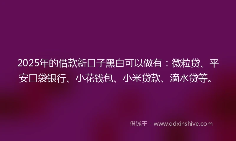 2025年的借款新口子黑白可以做有:微粒贷、平安口袋银行、小花钱包、小米贷款、滴水贷等。
