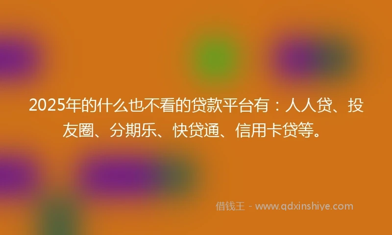 2025年的什么也不看的贷款平台有：人人贷、投友圈、分期乐、快贷通、信用卡贷等。