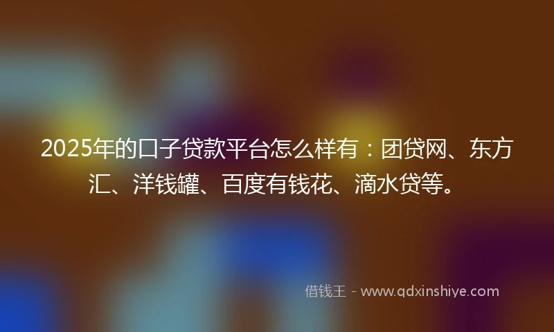 2025年的口子贷款平台怎么样有：团贷网、东方汇、洋钱罐、百度有钱花、滴水贷等。
