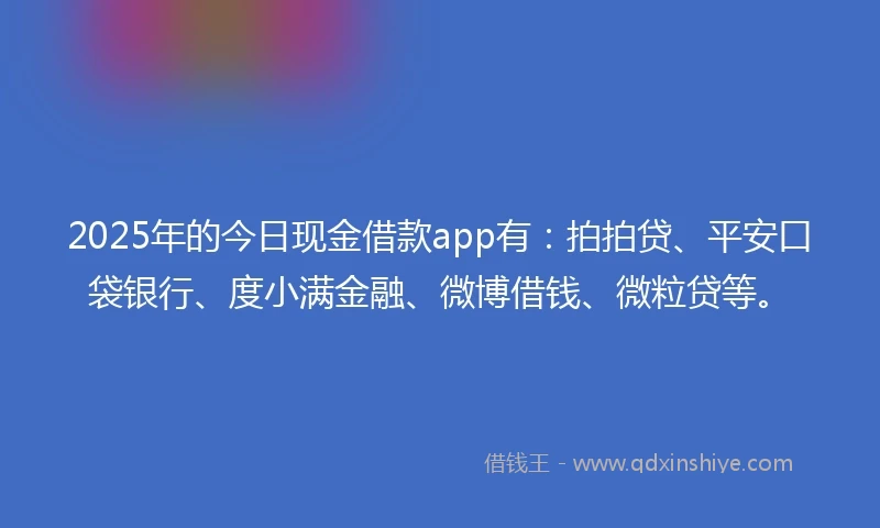 2025年的今日现金借款app有：拍拍贷、平安口袋银行、度小满金融、微博借钱、微粒贷等。