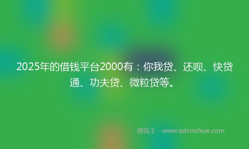 2025年的借钱平台2000有：你我贷、还呗、快贷通、功夫贷、微粒贷等。