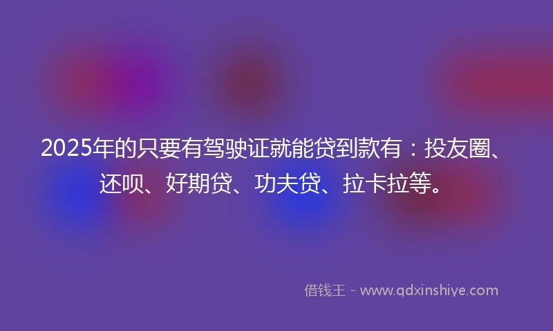 2025年的只要有驾驶证就能贷到款有：投友圈、还呗、好期贷、功夫贷、拉卡拉等。