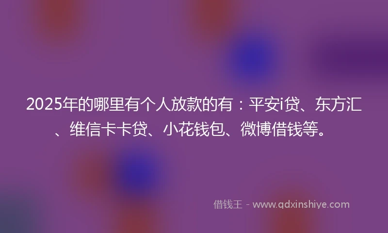 2025年的哪里有个人放款的有：平安i贷、东方汇、维信卡卡贷、小花钱包、微博借钱等。