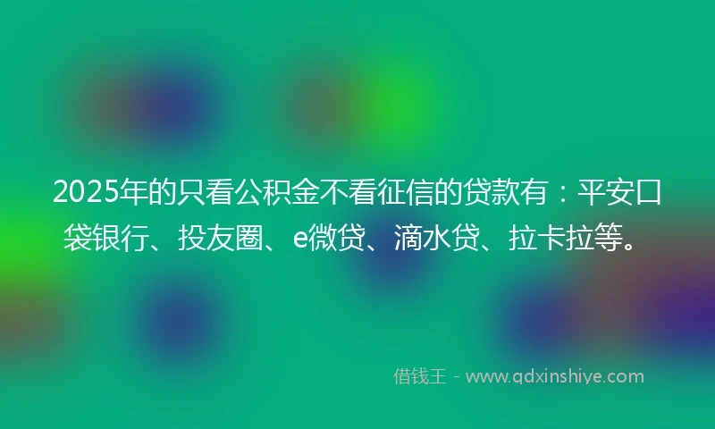 2025年的只看公积金不看征信的贷款有：平安口袋银行、投友圈、e微贷、滴水贷、拉卡拉等。