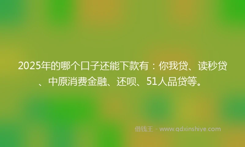2025年的哪个口子还能下款有：你我贷、读秒贷、中原消费金融、还呗、51人品贷等。