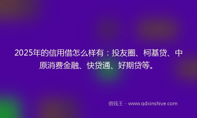 2025年的信用借怎么样有：投友圈、柯基贷、中原消费金融、快贷通、好期贷等。