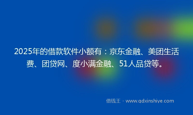 2025年的借款软件小额有：京东金融、美团生活费、团贷网、度小满金融、51人品贷等。
