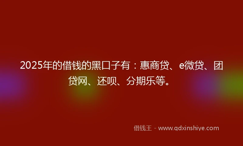 2025年的借钱的黑口子有：惠商贷、e微贷、团贷网、还呗、分期乐等。