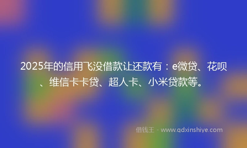 2025年的信用飞没借款让还款有：e微贷、花呗、维信卡卡贷、超人卡、小米贷款等。